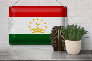 Signe en étain drapeau Tadjikistan 30x20cm Tadjikistan Vintage 3