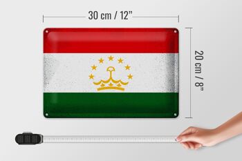 Signe en étain drapeau Tadjikistan 30x20cm Tadjikistan Vintage 4