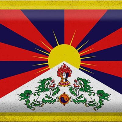 Targa in metallo Bandiera Tibet 30x20 cm Bandiera del Tibet Vintage