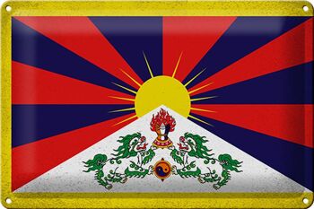 Drapeau du Tibet en étain, 30x20cm, drapeau du Tibet, Vintage 1