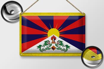 Drapeau du Tibet en étain, 30x20cm, drapeau du Tibet, Vintage 2