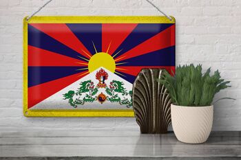 Drapeau du Tibet en étain, 30x20cm, drapeau du Tibet, Vintage 3