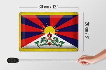 Drapeau du Tibet en étain, 30x20cm, drapeau du Tibet, Vintage 4