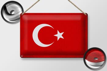 Panneau métallique drapeau Türkiye 30x20cm, drapeau de la turquie Vintage 2
