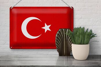 Panneau métallique drapeau Türkiye 30x20cm, drapeau de la turquie Vintage 3