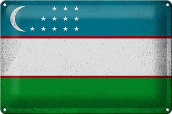 Signe en étain drapeau ouzbékistan, 30x20cm, Vintage, ouzbékistan 1