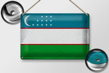 Signe en étain drapeau ouzbékistan, 30x20cm, Vintage, ouzbékistan 2