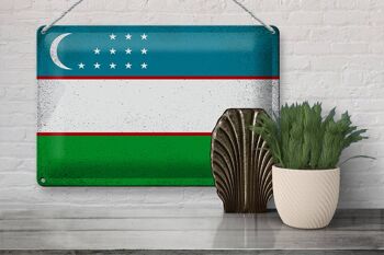 Signe en étain drapeau ouzbékistan, 30x20cm, Vintage, ouzbékistan 3