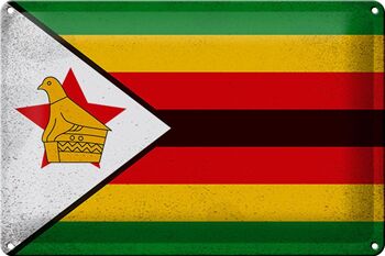 Signe en étain drapeau Zimbabwe 30x20cm drapeau Zimbabwe Vintage 1