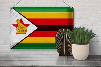 Signe en étain drapeau Zimbabwe 30x20cm drapeau Zimbabwe Vintage 3