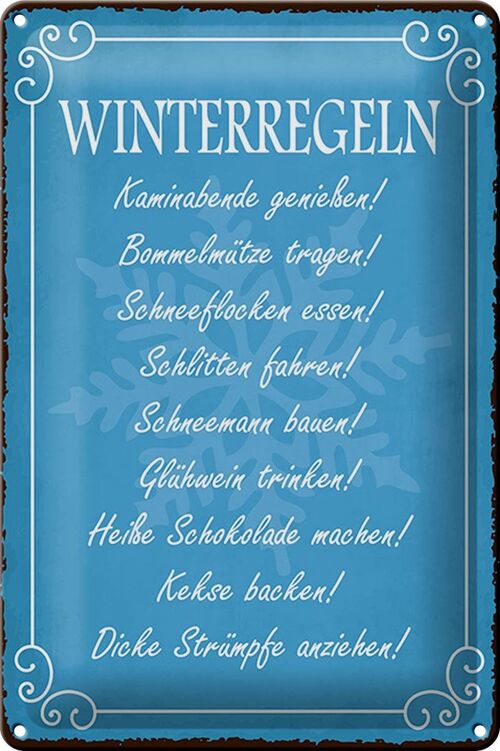 Blechschild Spruch 20x30cm Winterregel Kaminabende Glühwein