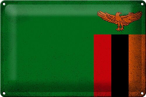 Blechschild Flagge Sambia 30x20cm Flag of Zambia Vintage