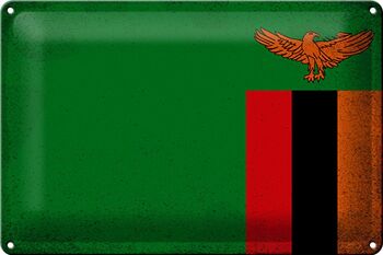 Drapeau en étain de la Zambie, 30x20cm, drapeau de la Zambie, Vintage 1