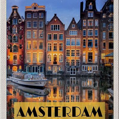 Cartel de chapa viaje 20x30cm Amsterdam de noche destino de viaje