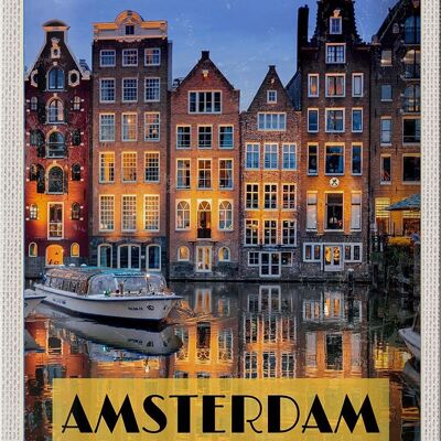 Blechschild Reise 20x30cm Amsterdam bei Nacht Reiseziel