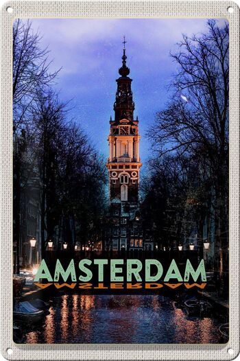 Panneau en étain voyage 20x30cm destination de voyage Amsterdam Munt Tower 1