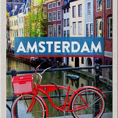 Targa in metallo da viaggio 20x30 cm Amsterdam destinazione di viaggio bicicletta
