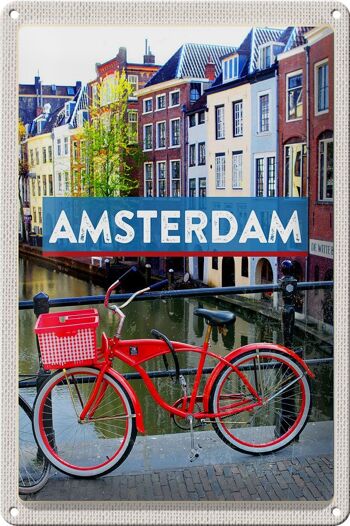 Panneau en étain voyage 20x30cm Amsterdam destination de voyage vélo 1
