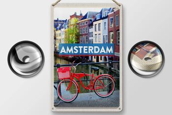 Panneau en étain voyage 20x30cm Amsterdam destination de voyage vélo 2