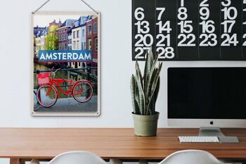 Panneau en étain voyage 20x30cm Amsterdam destination de voyage vélo 3