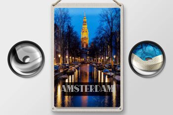 Signe en étain voyage 20x30cm rétro Amsterdam Munt Tower nuit 2
