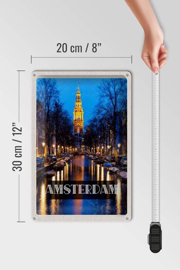 Signe en étain voyage 20x30cm rétro Amsterdam Munt Tower nuit 4