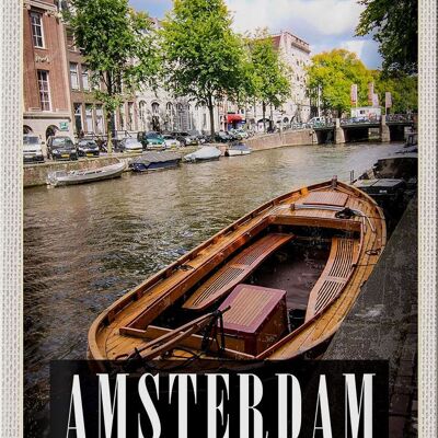 Cartel de chapa viaje 20x30cm Amsterdam destino de viaje barco Holanda
