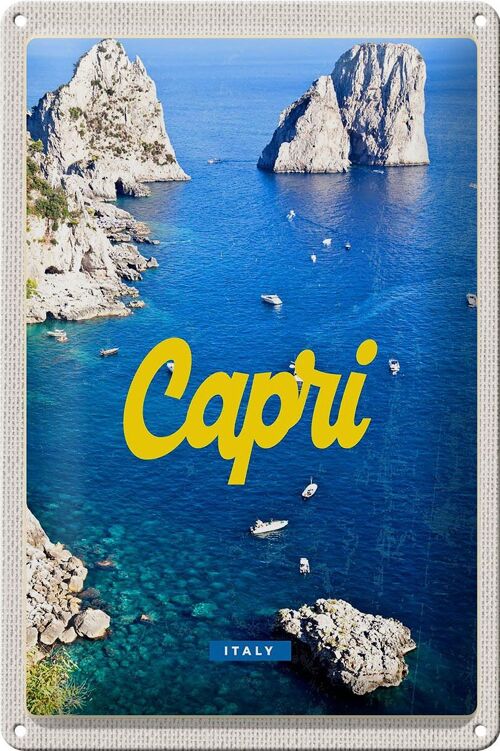 Blechschild Reise 20x30cm Retro Capri Italy Meer Bergen