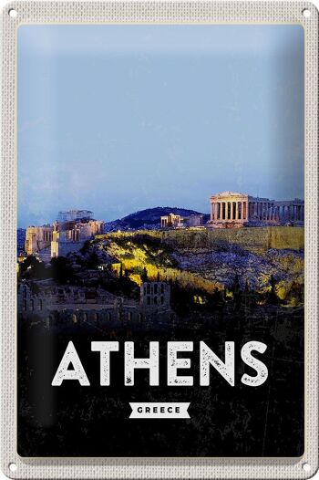 Panneau de voyage en étain, 20x30cm, Athènes, grèce, vue d'ensemble, décoration 1