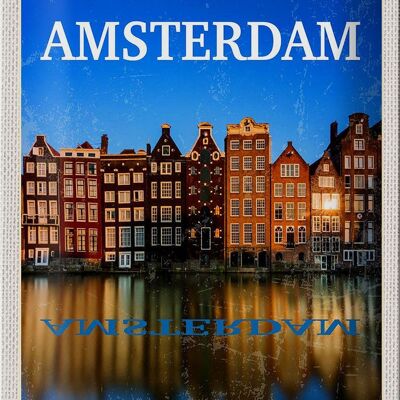 Targa in metallo da viaggio 20x30 cm Retro Amsterdam Destinazione di viaggio Vacanza