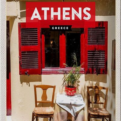 Cartel de chapa de viaje, 20x30cm, Atenas, Grecia, cafetería, persianas