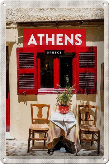 Panneau de voyage en étain, 20x30cm, Athènes, grèce, volets de café 1