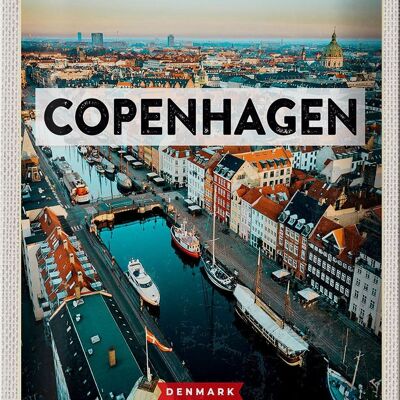 Cartel de chapa de viaje, 20x30cm, Copenhague, Dinamarca, casco antiguo, río
