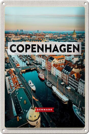 Signe en étain voyage 20x30cm, Copenhague, danemark, rivière de la vieille ville 1