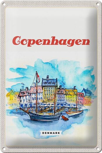 Panneau en étain voyage 20x30cm photo bateau Copenhague Danemark 1