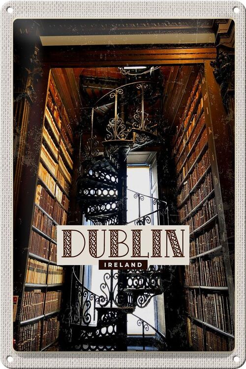 Blechschild Reise 20x30cm Retro Dublin Ireland Bibliothek