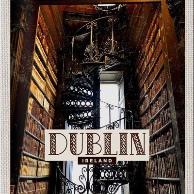 Cartel de chapa de viaje, biblioteca Retro de Dublín, Irlanda, 20x30cm