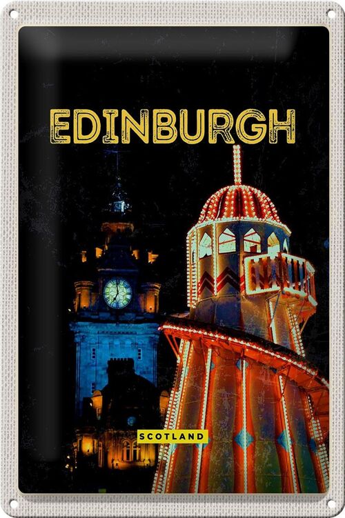 Blechschild Reise 20x30cm Edinburgh Scotland Nacht Lichter