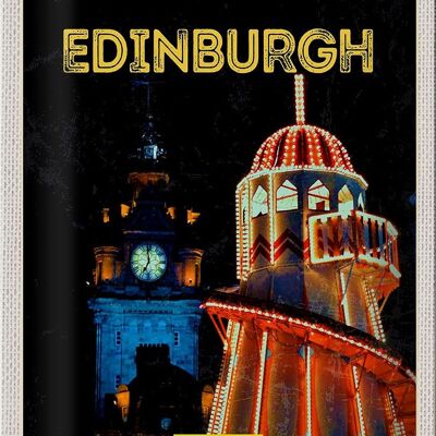 Targa in metallo da viaggio 20x30 cm Edimburgo Scozia Luci notturne