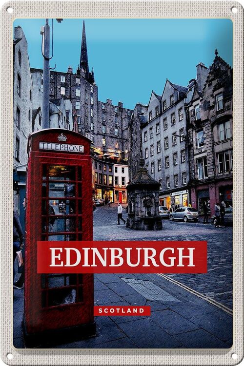 Blechschild Reise 20x30cm Edinburgh Scotland Telephone rot