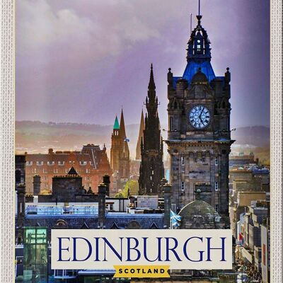 Targa in metallo da viaggio 20x30 cm Edimburgo Scozia Torre dell'orologio