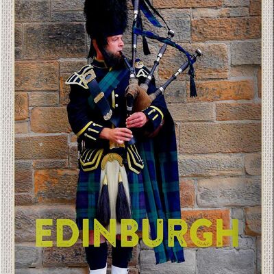 Cartel de chapa de viaje, 20x30cm, Edimburgo, Escocia, hombre gaita