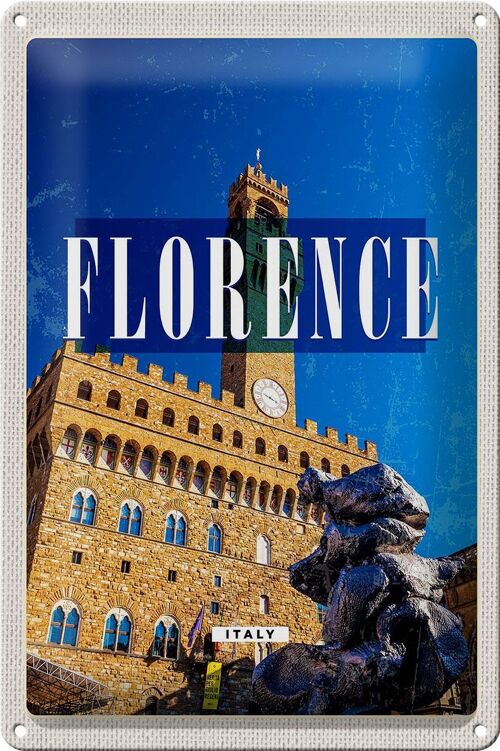 Blechschild Reise 20x30cm Florence Italy Retro Uhrturm Toscana