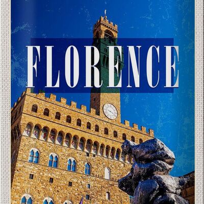 Blechschild Reise 20x30cm Florence Italy Retro Uhrturm Toscana