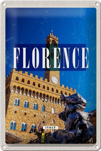 Panneau de voyage en étain, 20x30cm, Florence, italie, tour d'horloge rétro, Toscana 1