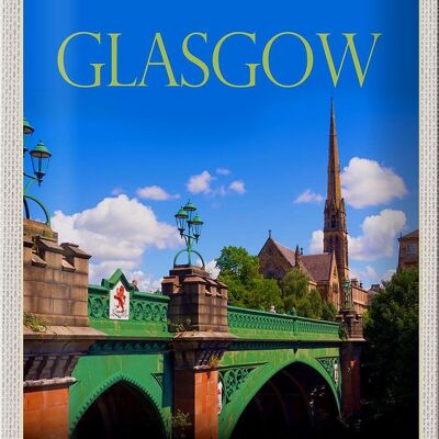 Cartel de chapa viaje 20x30cm Glasgow Escocia puente medieval
