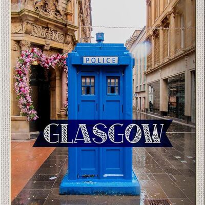 Metal sign travel 20x30cm Glasgow Scotland Blue Police Cell