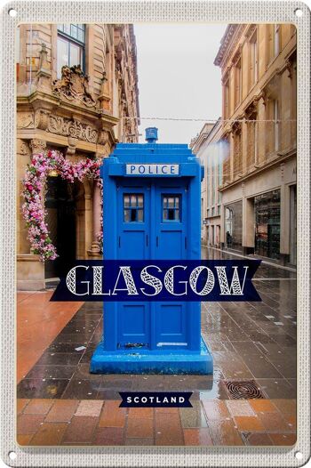 Panneau en étain voyage 20x30cm, Glasgow, Écosse, cellule de Police bleue 1