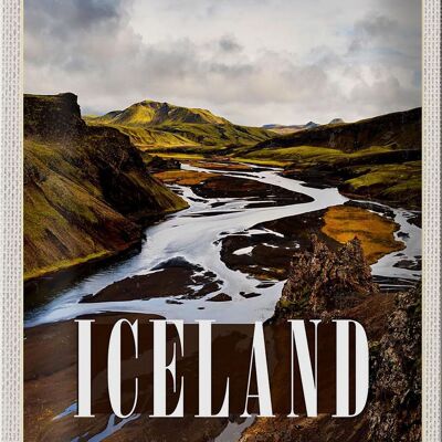 Cartel de chapa viaje 20x30cm Islandia montañas isla volcánica