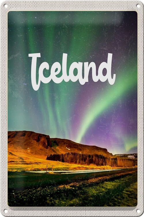 Blechschild Reise 20x30cm Iceland Retro Polarlicht